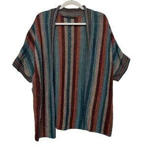 PERUVIAN CONNECTION Women's L Maras Pima Cotton Striped Cardigan Western Boho
